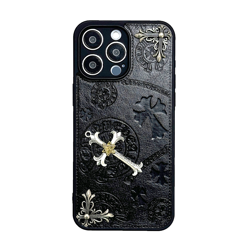 Chrome Hearts Inspired Gothic Black Leather iPhone Case