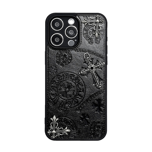 Chrome Hearts Inspired Gothic Black Leather iPhone Case