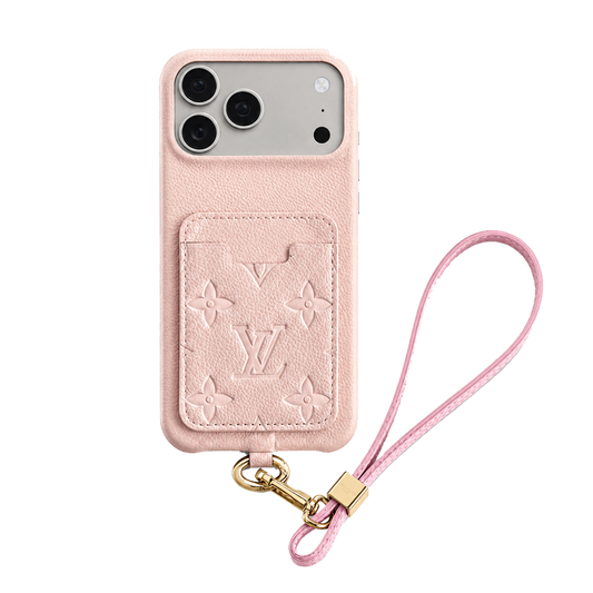 Luxury Monogram Style iPhone Case with Wrist Strap & Card Holder