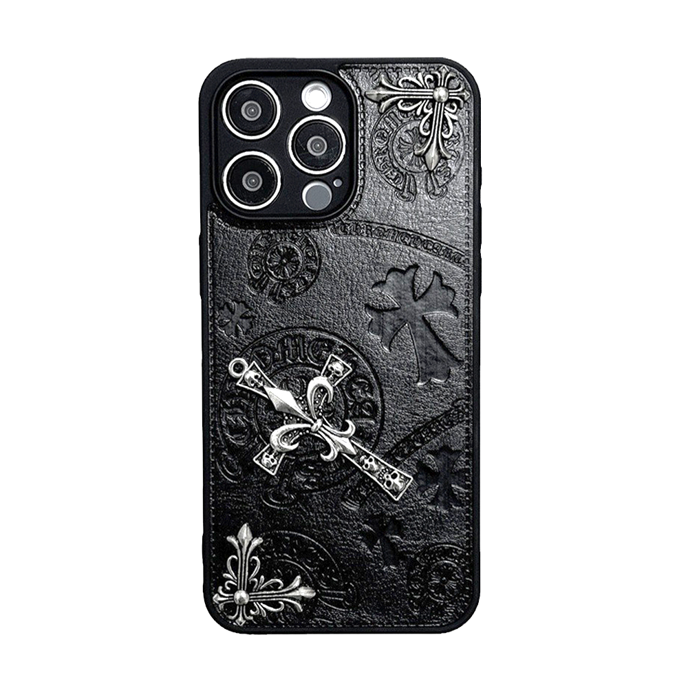 Chrome Hearts Inspired Gothic Black Leather iPhone Case