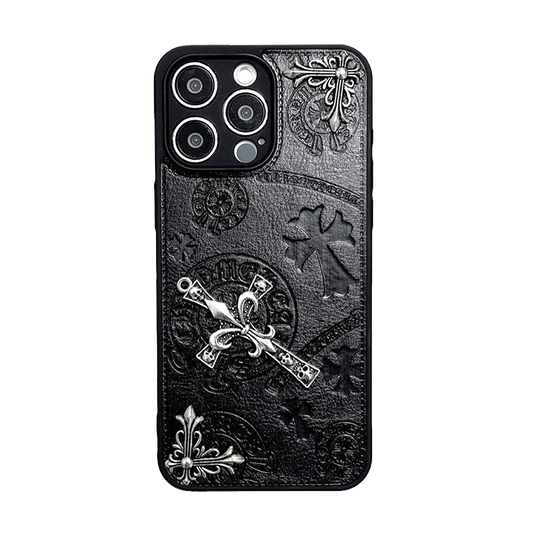 Chrome Hearts Inspired Gothic Black Leather iPhone Case