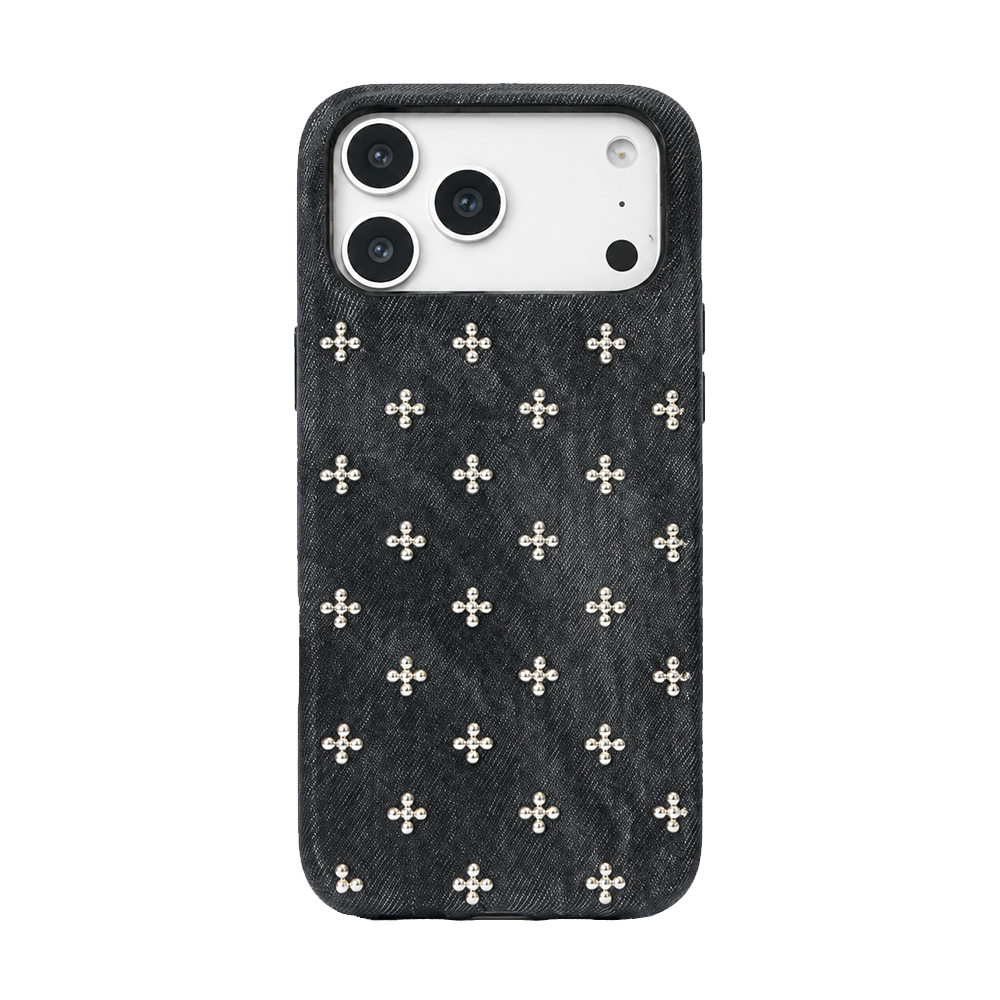 Washed Denim iPhone Case with Pearl Floral Detail