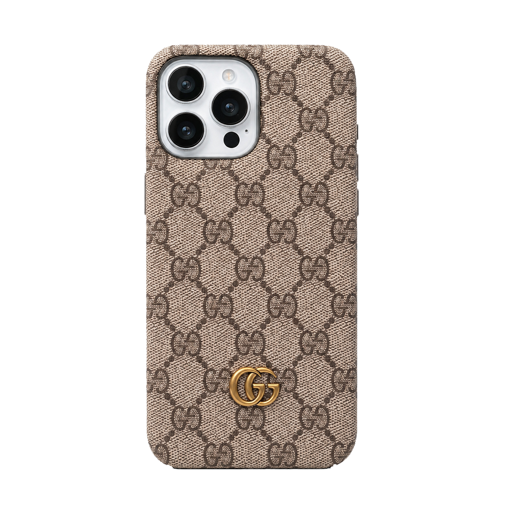 Luxury Monogram iPhone Case with Gold Metal Detail