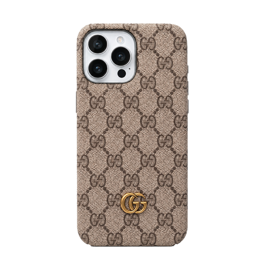 Luxury Monogram iPhone Case with Gold Metal Detail
