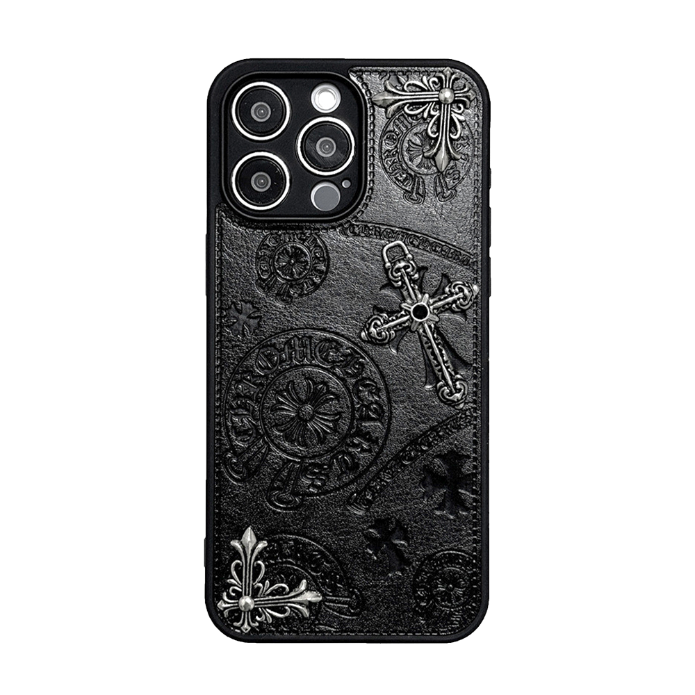 Chrome Hearts Inspired Gothic Black Leather iPhone Case