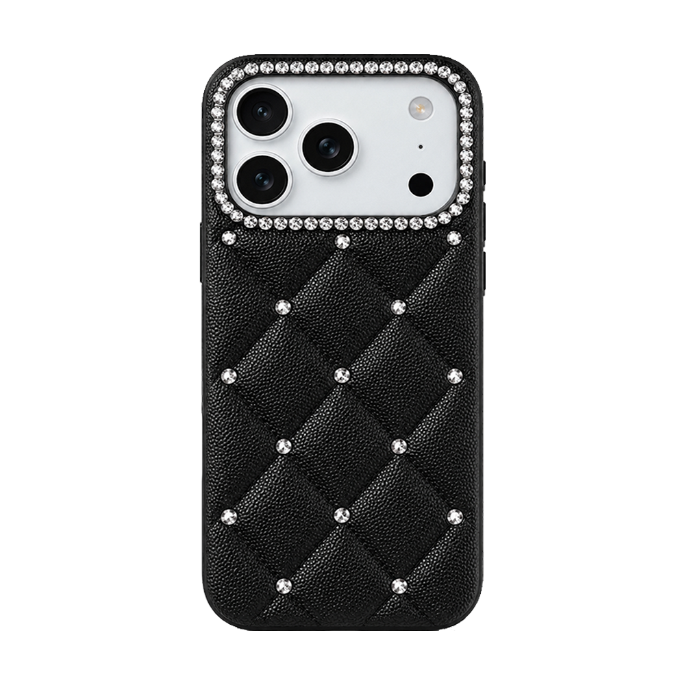 Sparkling Diamond iPhone Case with Quilted Leather Design