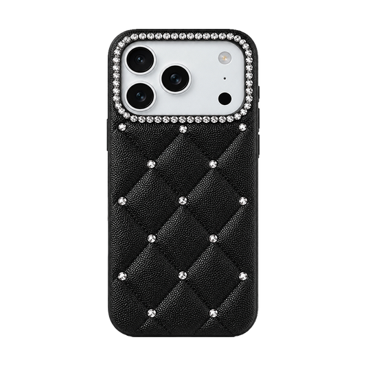 Sparkling Diamond iPhone Case with Quilted Leather Design